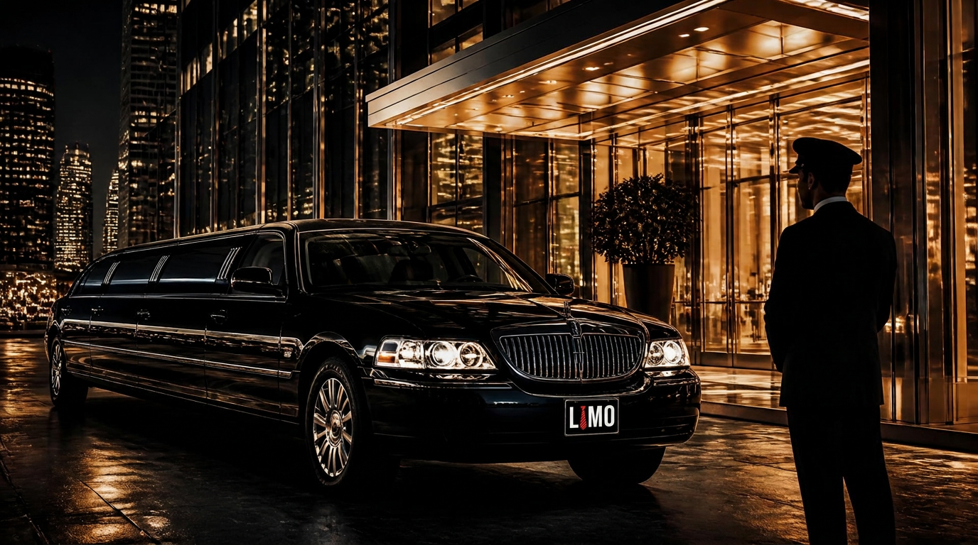 Luxury limousine at a grand hotel entrance